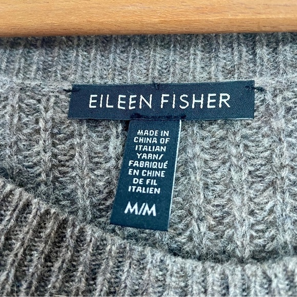 Eileen Fisher Raglan Crewneck Sweater Grey Gray Beige Medium Yak - Picture 3 of 9